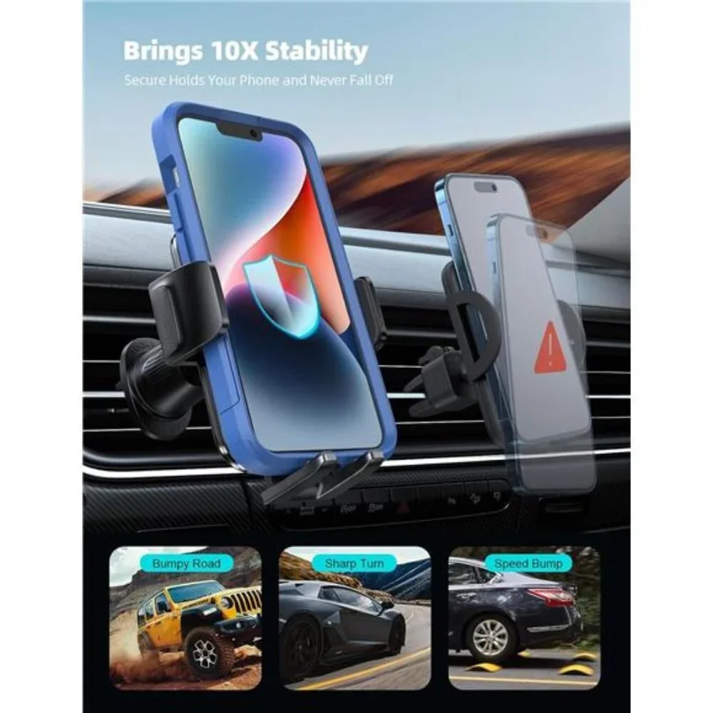 2025 Wider Clamp & Metal Hook Car Phone Holder Vent [Thick Cases Friendly]Phone